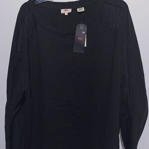 Levi's Women's Black Plus Reese Fringe Crew Neck Pullover Sweatshirt Size 3X